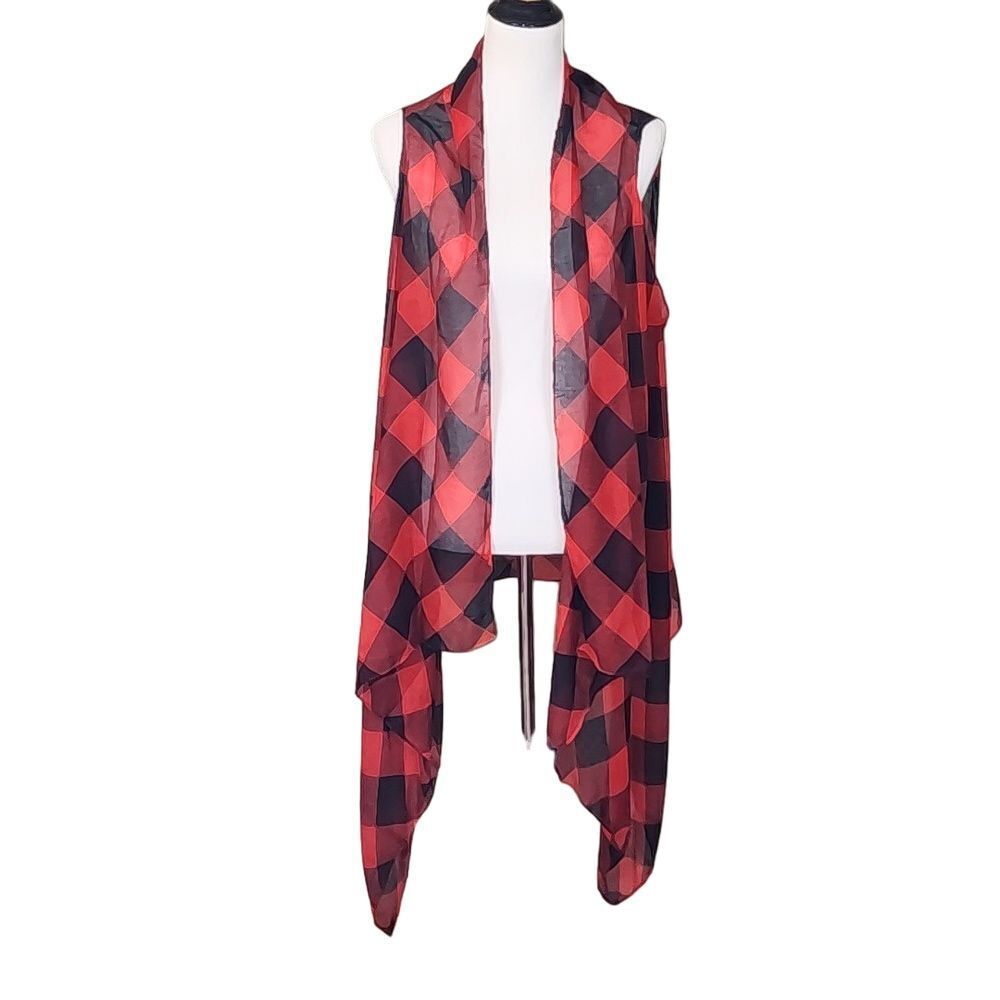NWT Riah‎ Fashion Red Buffalo Plaid Vest